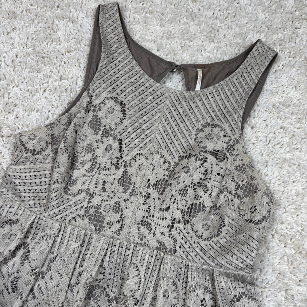 Free People Lace Mini Dress Womens 2 Taupe Sleeveless Fit Flare Boho